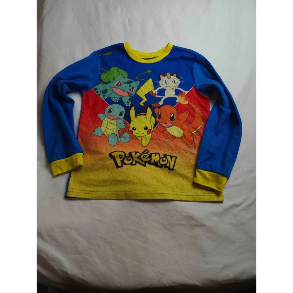 Pokémon‎ Pajama Shirt Youth 10/12 Blue Graphic Tee Fleece Long Sleeve Retro